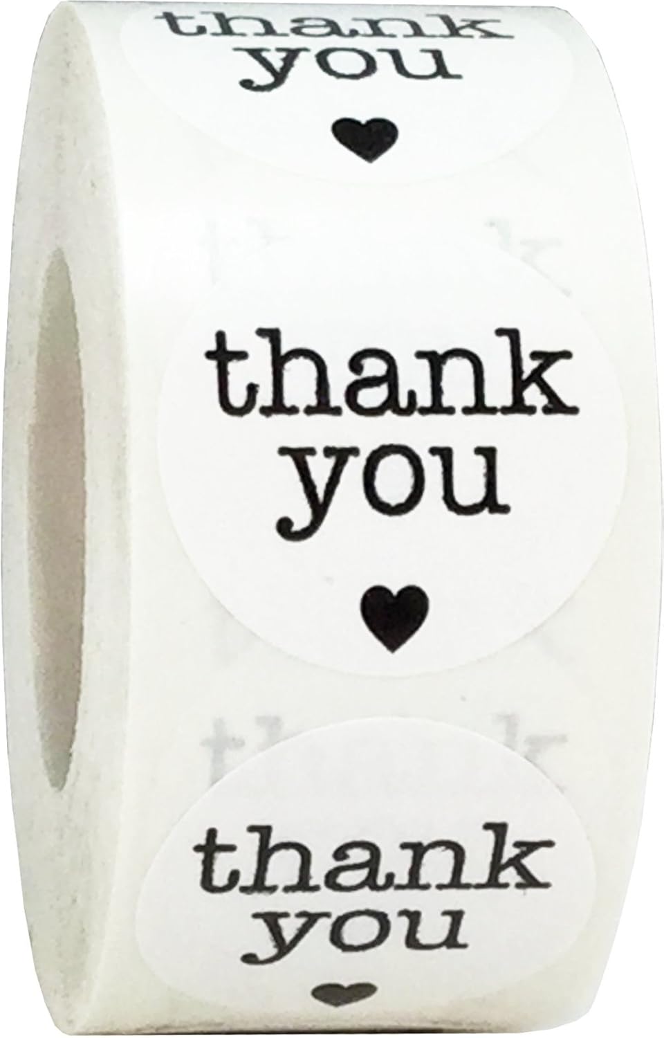 White Thank You Stickers with Black Text, 1 Inch Round Adhesive Labels, 500 Total Stickers on a Roll for Packaging, Business Use, Retail Orders and Gift Wrapping, Made in the USA
