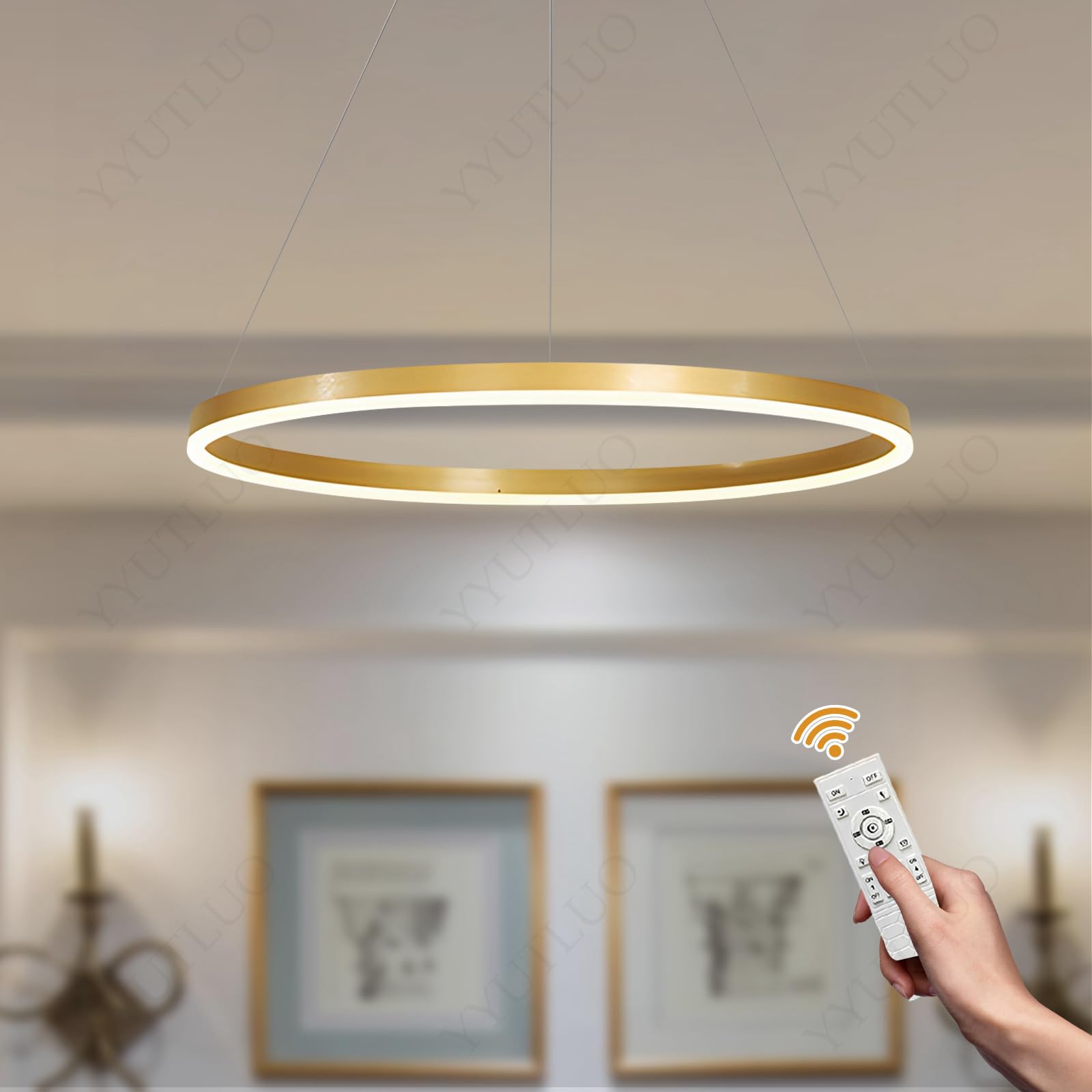 Lámpara colgante LED Moderna regulable con función de Memoria, diseño de anillo Negro de altura Ajustable para Sala de estar, comedor, dormitorio, cocina, iluminación Interior (40