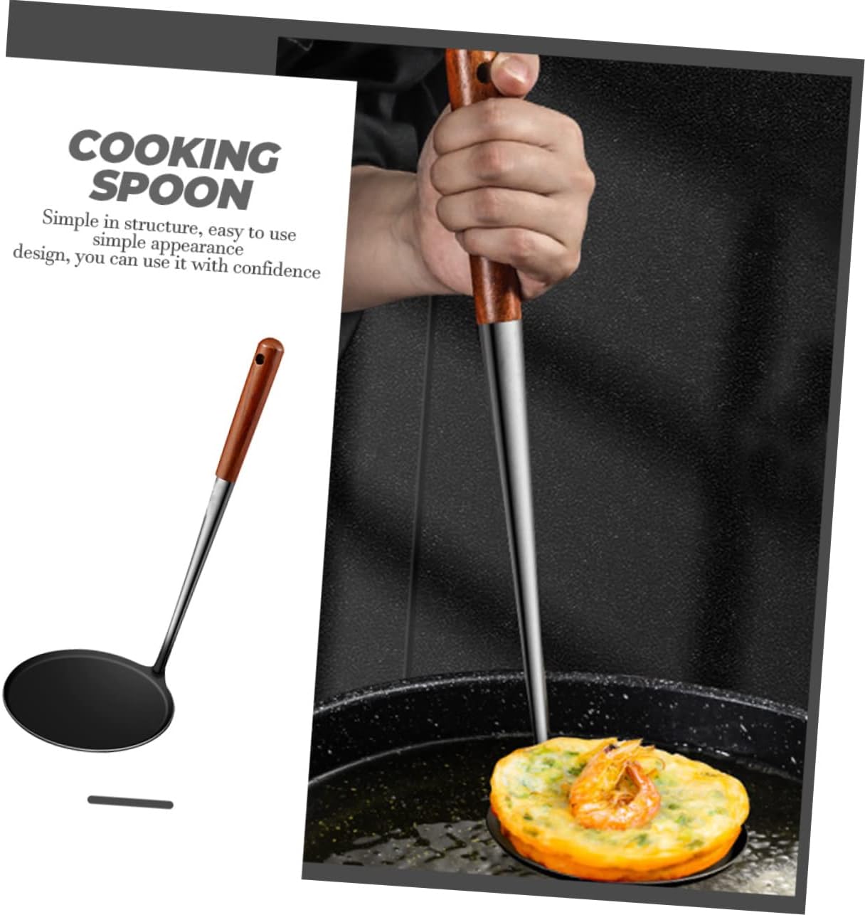 Household Non-stick Stainless Steel Frying Spoon with Handle for Cooking Snacks for Pancakes Donuts and Fried Treats