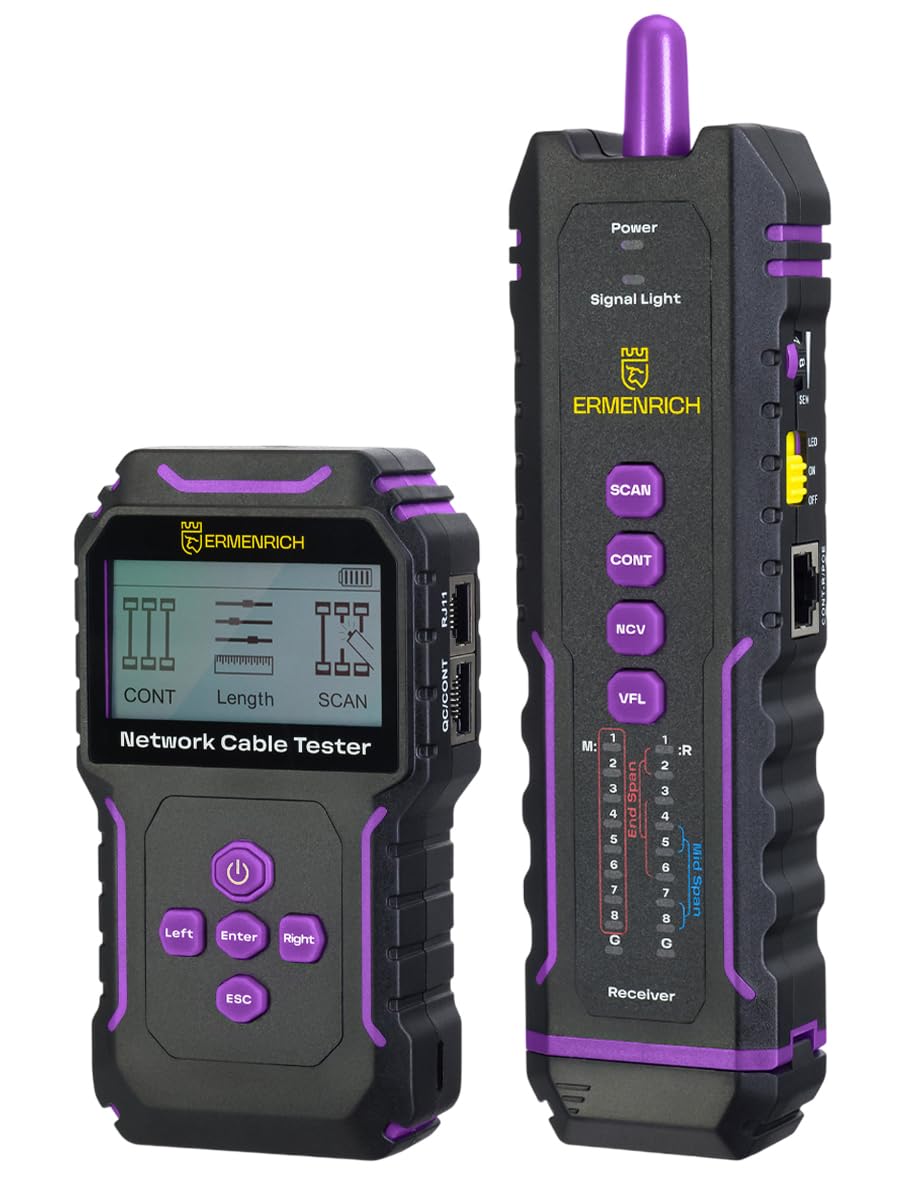 NetGeeks NP45 Tester per Cavi di Rete TDR PoE VFL e NCV RJ45 RJ11 | CAT5E/6/6A Misura Distanza dai Guasti Porta Lampeggiante Polarità e Controllo Qualità dei Connettori LAN per Manutenzione