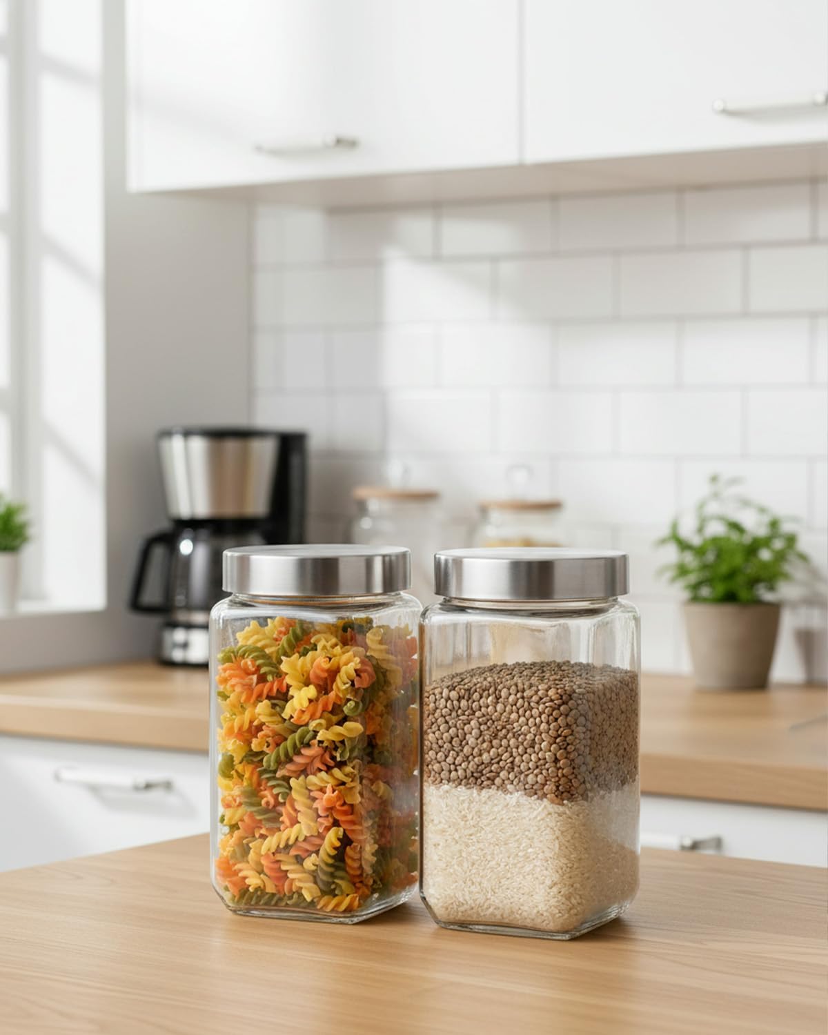 Glass Canister, 2 Pack Glass Pantry Jars Pantry Storage Jars Food Storage Jar, Clear Canisters With Lids Pantry Jar With Lid For Flour, Sugar, Coffee, Cookies, Beans, Pasta, Snacks (51 oz)