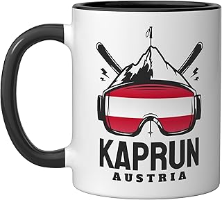 Kaprun Austria Ski Resort Retro Skiing Ceramic Mug, Black/White