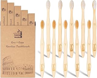 Bamboo Toothbrushes for Adults, BPA-Free Soft Tapered Bristles, Eco-Friendly Natural Organic Wooden Toothbrush, 10-Count Toothbrushes Travel Set