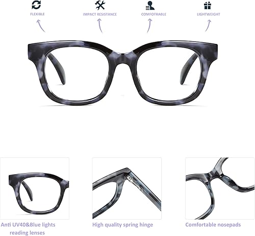 Miniatura 3 de bullabulling Paquete de 3 lentes de lectura de gran tamaño estilo Oprah para mujeres y hombres, bisagras de resorte, bloqueo de luz azul, lectores