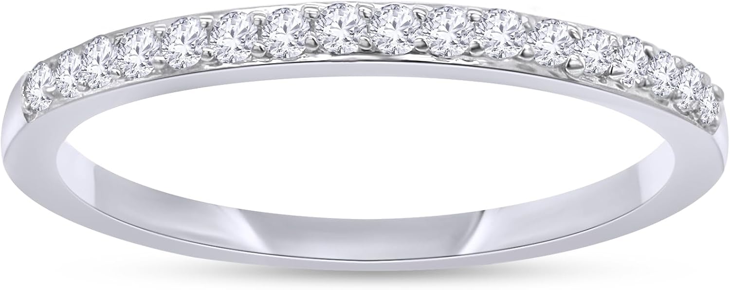 SAVEARTH DIAMONDS Half Eternity Wedding Band Ring For Women 0.15 Carat (ctw) Round Cut Lab Grown Diamond Stackable Rings in 14K Gold Plated 925 Sterling Silver or Vermeil Jewelry