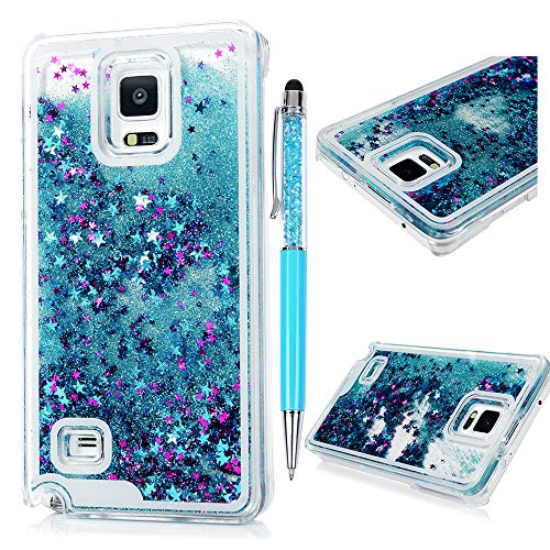 Note 4 Case,Galaxy Note 4 Case - Flowing Liquid Floating Bling Glitter Sparkle Stars Hard PC Cover Cute Creative Design Lightweight Ultra Slim-Fit Protective Cover by Badalink - Blue