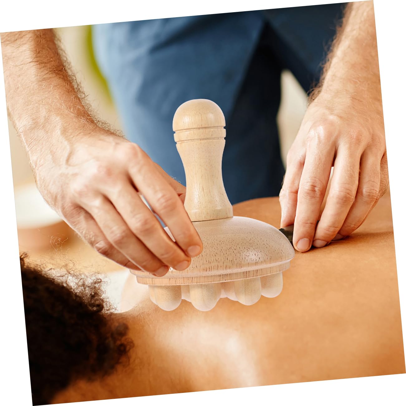 Pack Massagekamm aus Gummibaumholz, Runde Form für Kopfhautmassage