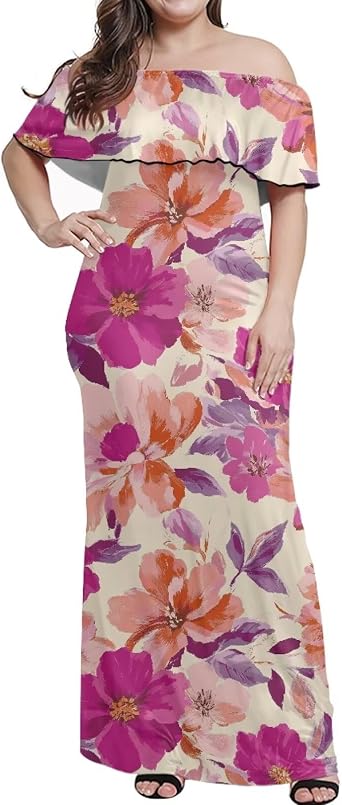 Polynesian Dress for Women Havana Nights Dresses for Women Off The Shoulder Sundresses Luau Party Hawaiian