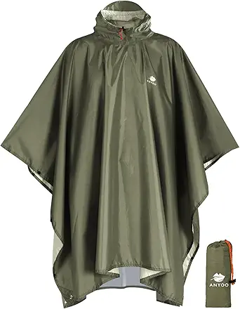 ANYOO Hooded Rain Poncho for Adults Waterproof Lightweight Reusable Rain Jacket