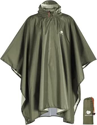ANYOO Hooded Rain Poncho for Adults Waterproof Lightweight Rain Coat for Men and Women