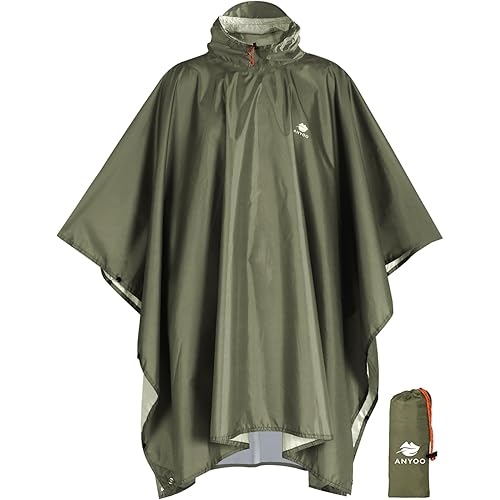 ANYOO Hooded Rain Poncho for Adults Waterproof Lightweight Rain Coat for Men Women Reusable Rain Jacket for Emergency Outdoor
