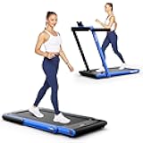 GYMAX Walking Pad, 2 in 1 Free Installation Under Desk Treadmill with LED Monitor, Smart App/Remote Control & Bluetooth Speaker, Foldable Compact Running Machine for Home Office Small Spaces