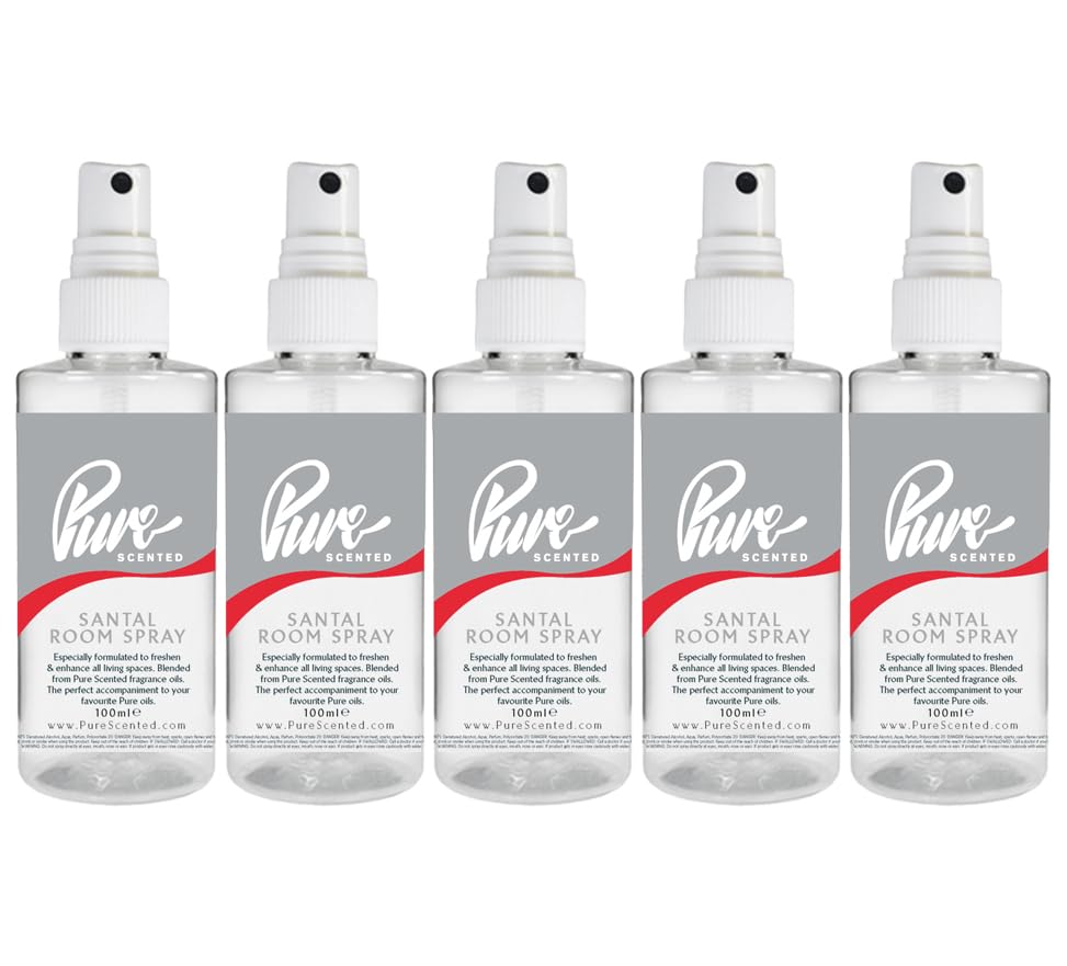"Pure Scented 500ml Room & Fabric Sprays 5 x 100ml Suitable For Home, Car, Caravan, Work, Gym Bags, Odour Eliminators (5 x 100ml, Kreed Santal)"
