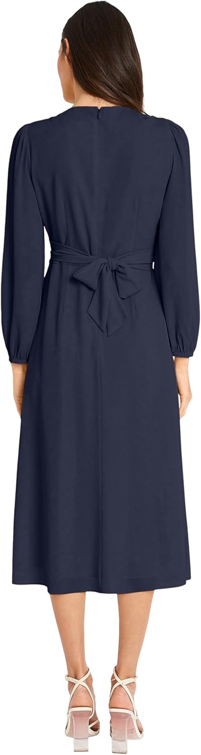 Maggy London Womens Stunning Multi Occasion Twist Empire Waist Midi Dress for Women | Long Sleeve Dresses - Image 3