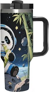 Stainless Steel 40oz Tumbler Travel Mugs, Spacesuit - Helmet Panda | Double Vacuum Insulated Tumbler with Straw with Handle and Straw Lid,Water Bottle for Iced Tea,Coffee,Cold Beverages