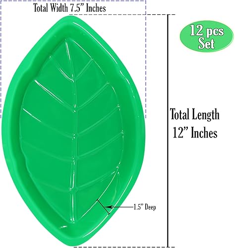 Miniatura 2 de Bandejas de hojas de palma para servir | 12 bandejas hawaianas de plástico verde | Decoración de fiesta Luau | Plato para servir fiesta tropical |