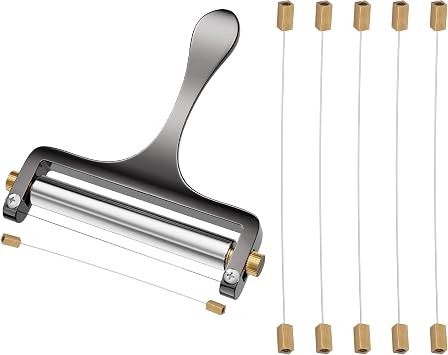 TOPULORS Cheese Slicer - Stainless Steel Wire Cutter for Mozzarella, Cheddar, Gouda, And More Block Cheese - Heavy Duty Slicer With 6 Extra Replacement Cutting Wire, Adjustable Thickness