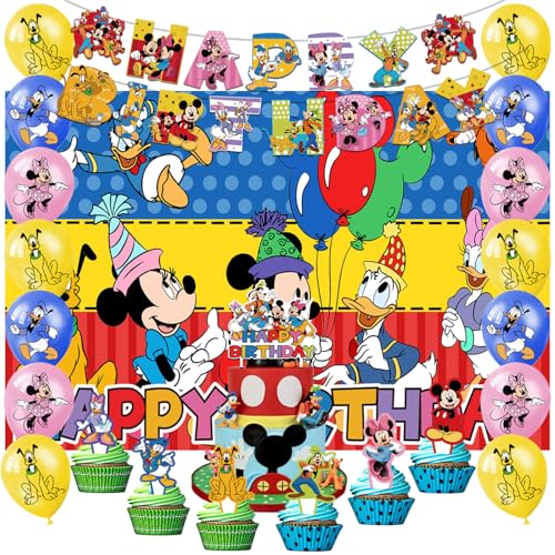 42PACK Mickey Birthday Party Supplies Pack IncludesBannerCake TopperBlackdrop Balloons for Mickey party supplies