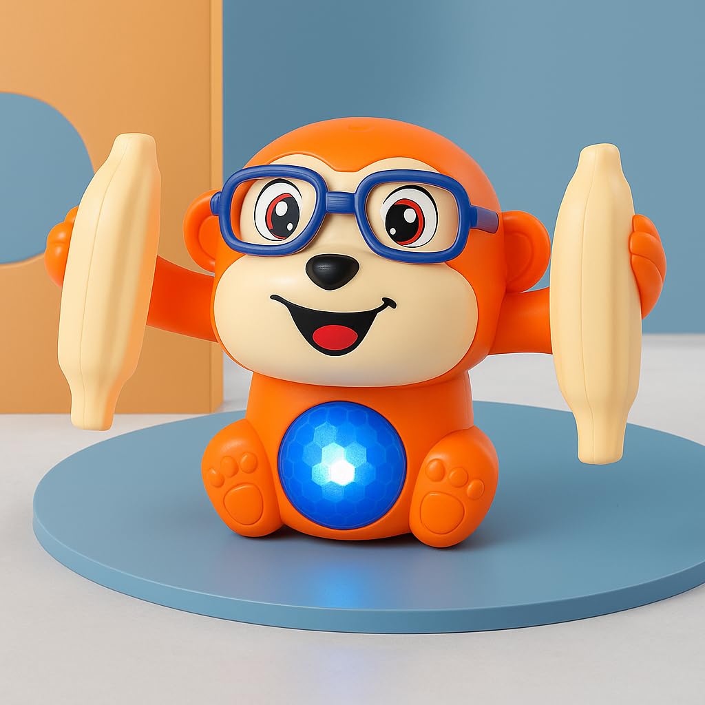Kidsmate Dancing Monkey Toy for Kids | Tumbling, Rolling & Spinning Toy with Bright LED Lights, Sound Effects | Voice Activation with Motion Sensor | Interactive Play for Toddlers & Kids – Orange