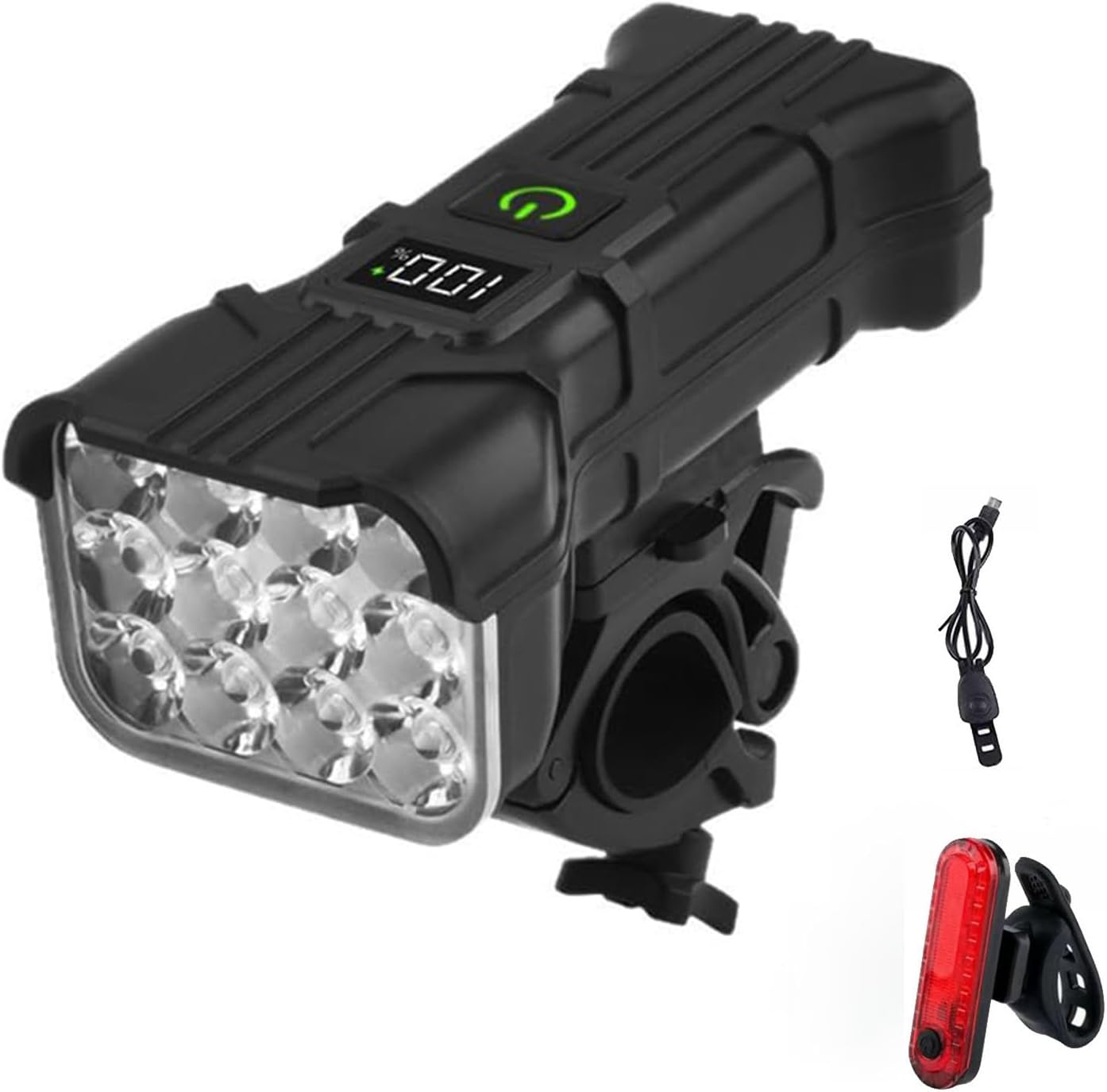 Bicycle Lights Front and Rear for Giant Yukon 1, Ultra Bright Rechargeable Bike Light Set with Horn LCD Power Display Front & Rear Bicycle Lights
