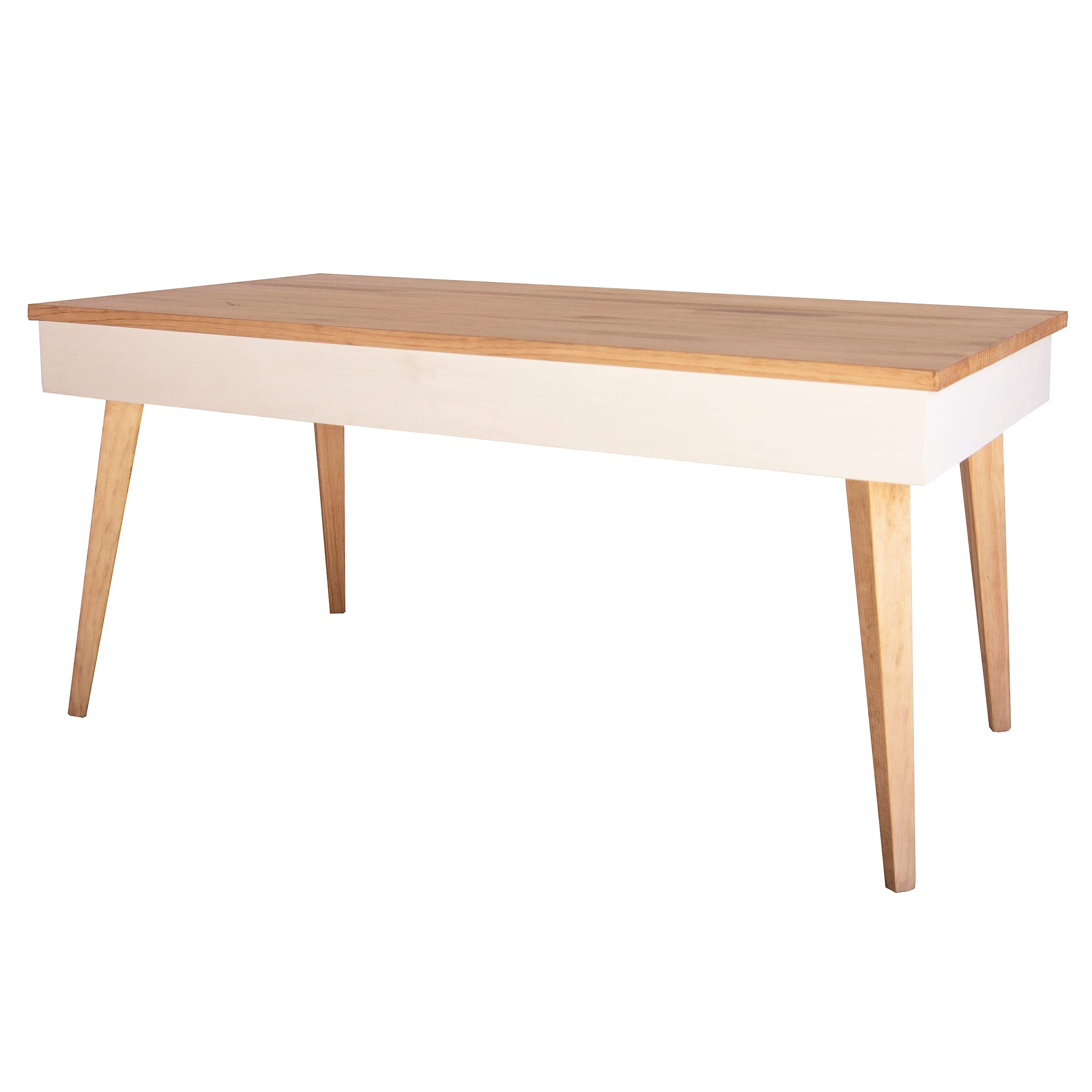 LoMasCasa - Mesa de Centro Elevable con Cajón Modelo Karol de Estilo Nórdico con Acabado Madera y Blanco Fabricada en Madera Natural Maciza de Pino con Medidas: 100 x 50 x 47 cm