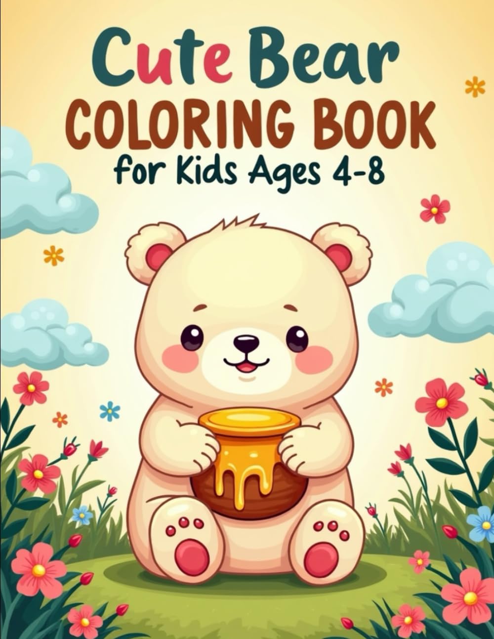 Cute Kawaii Bear Coloring Book for Kids Ages 4–8: Fun and Easy Coloring Pages with Bold Lines
