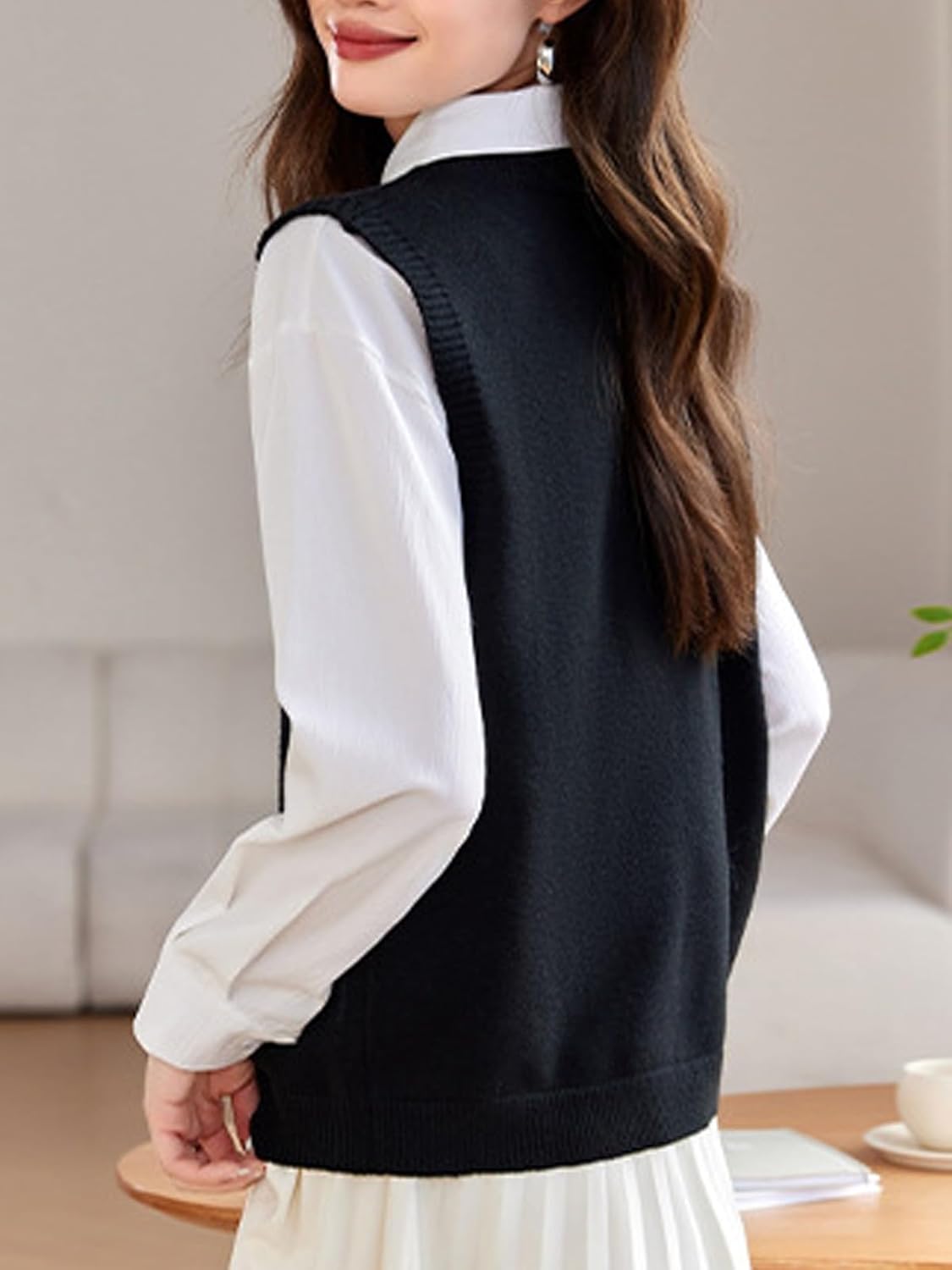 Wowcarbazole Women's Sweater Vest Crew Neck Sleeveless Ribbed Knitwear Casual Trendy Floral Knitted Vest Pullover Top - Image 5