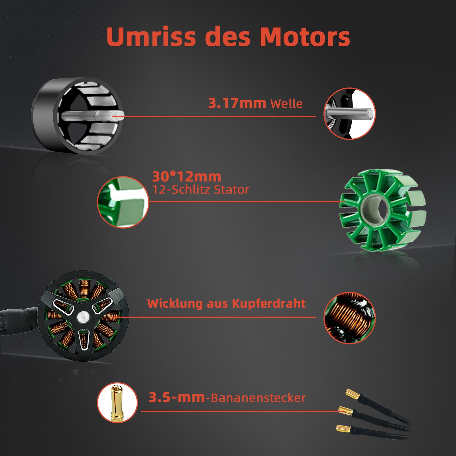 3625 Bürstenloser RC Motor 1800KV 14-poliger für RC Crawler Autos