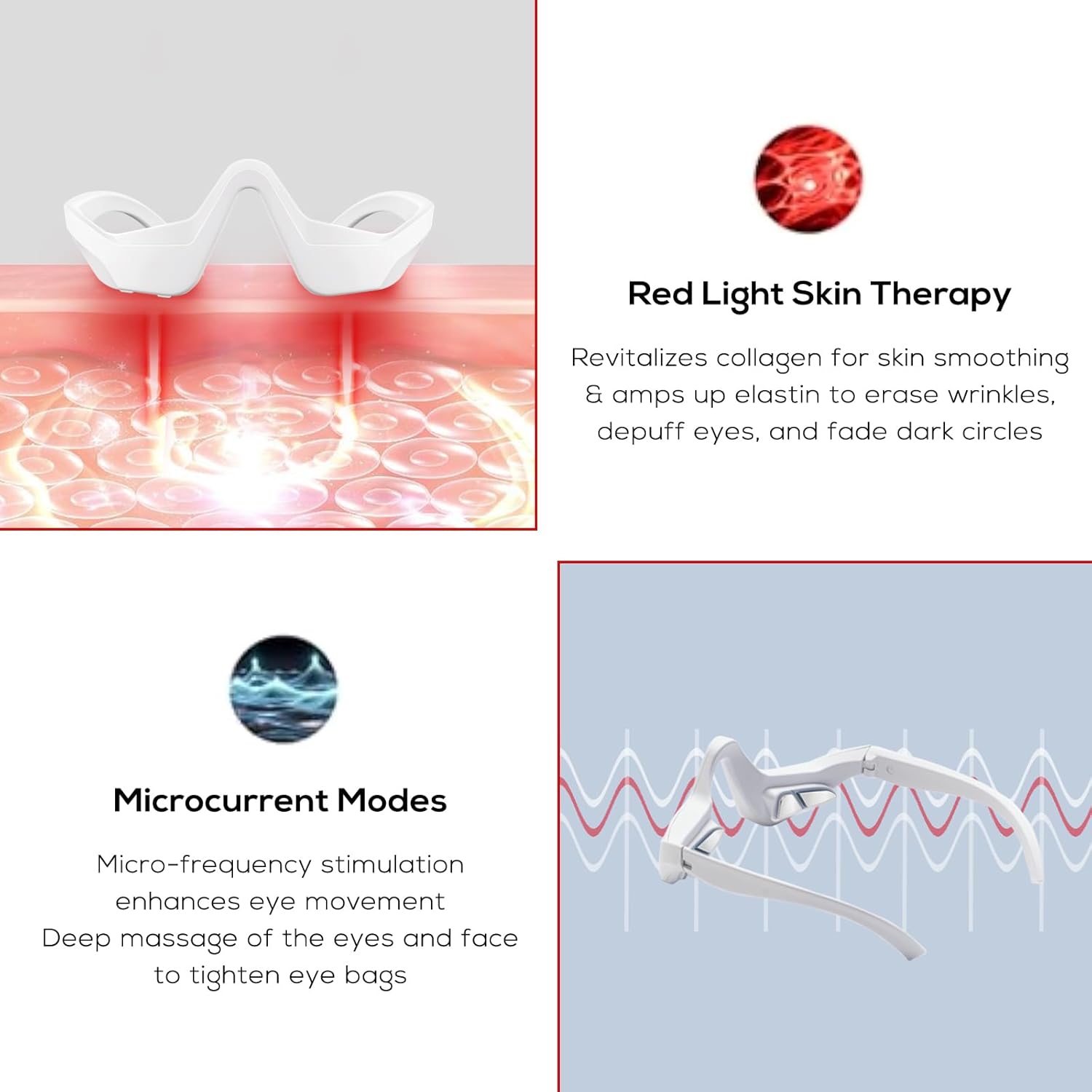 Under Eye Red Light Therapy Glasses - LED Eye Massager for Dark Circles, Puffiness, Wrinkles & Eye Strain Relief | Under Eye Red Light Therapy Device - Image 3