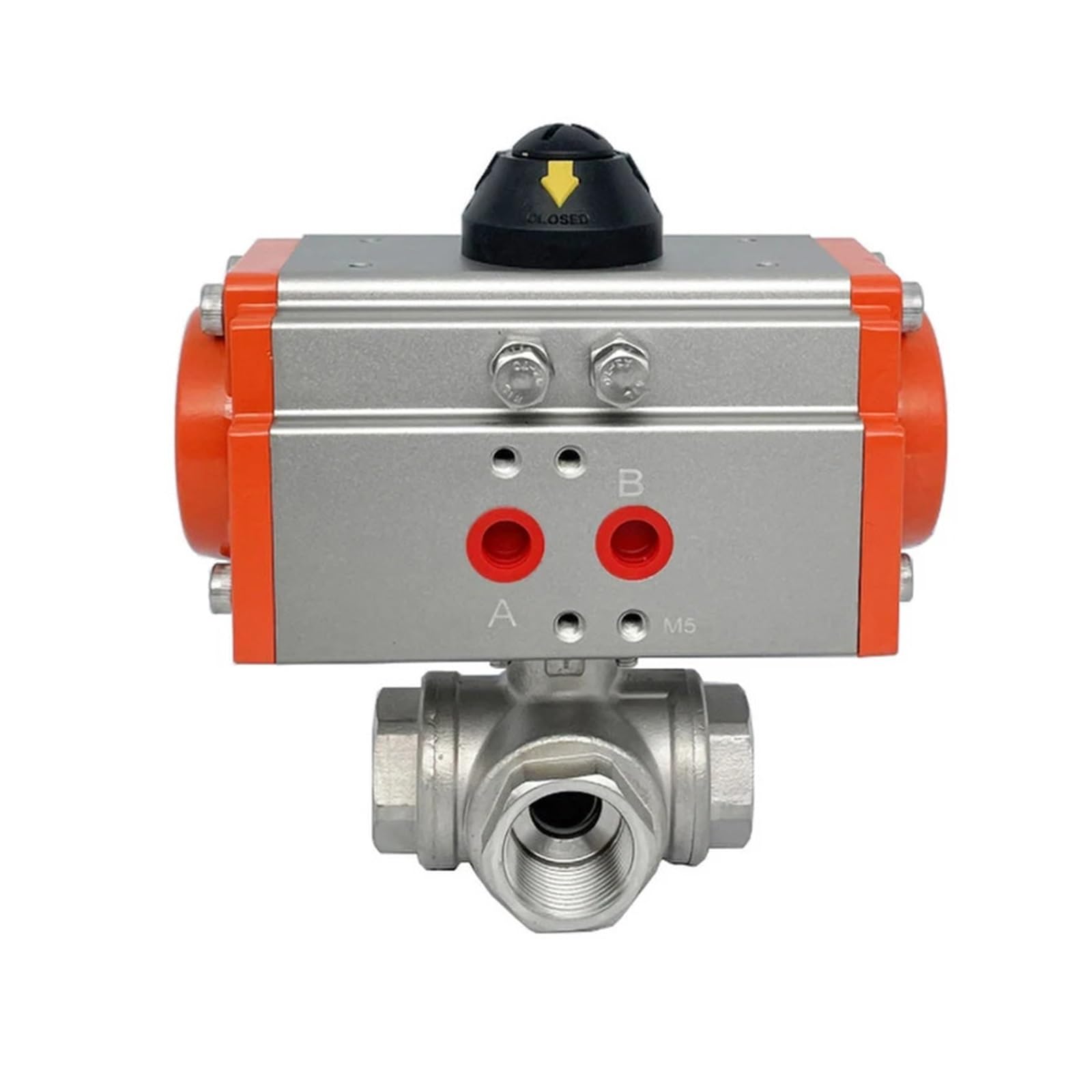 Vanne à boisseau sphérique pneumatique à trois voies en acier 304 pour sytèmes automatisés AT