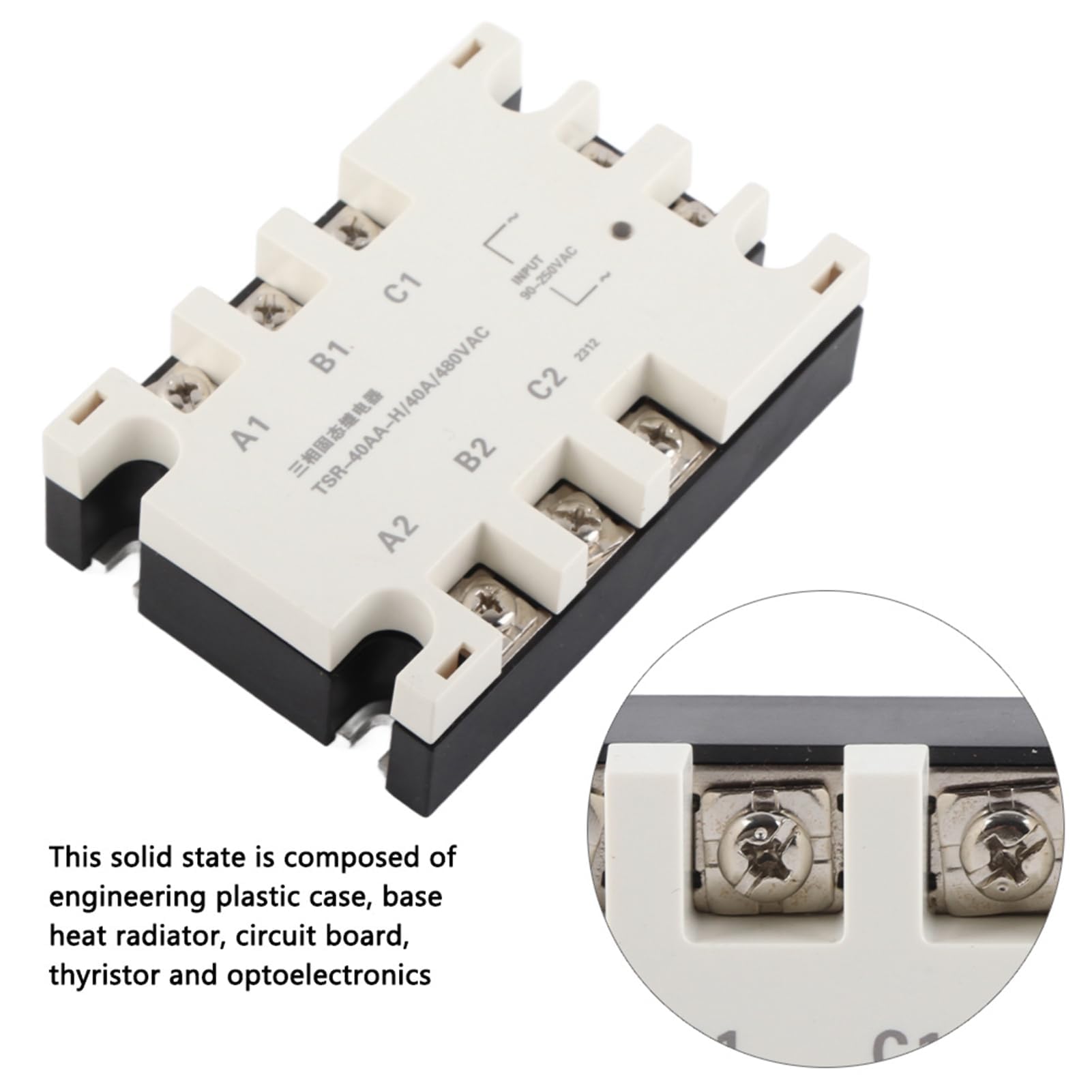 Relè a stato solido trifase 40A CA SSR 90‑250VAC Carico 24‑480VAC TSR‑40AA H per automazione industriale