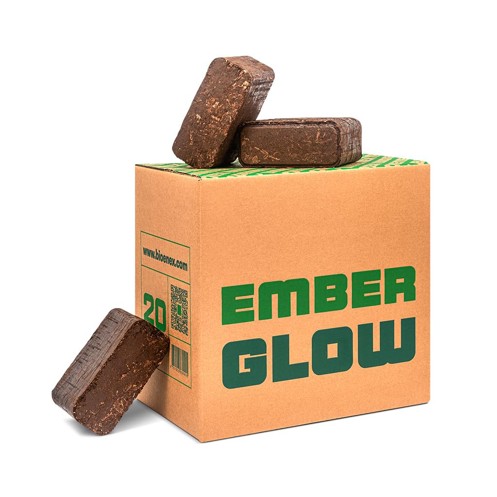 Briquettes de Nuit Emberglow | Chaleur Jusqu’à 8 Heures | Chaque Pack Contient 20 briquettes | Compatibles avec Tous Les appareils de Chauffage au Bois (1 x Pack de 20 kg)