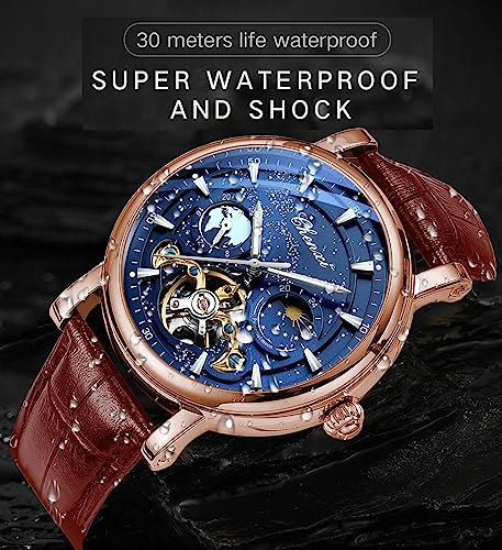 Image of FORSINING Men's Watch Luminous Starry Sky with Moon Phase Tourbillon, Mechanical Automatic Self-wind Fashion Watches, Stainless Steel Case Leather Belt Wristwatch