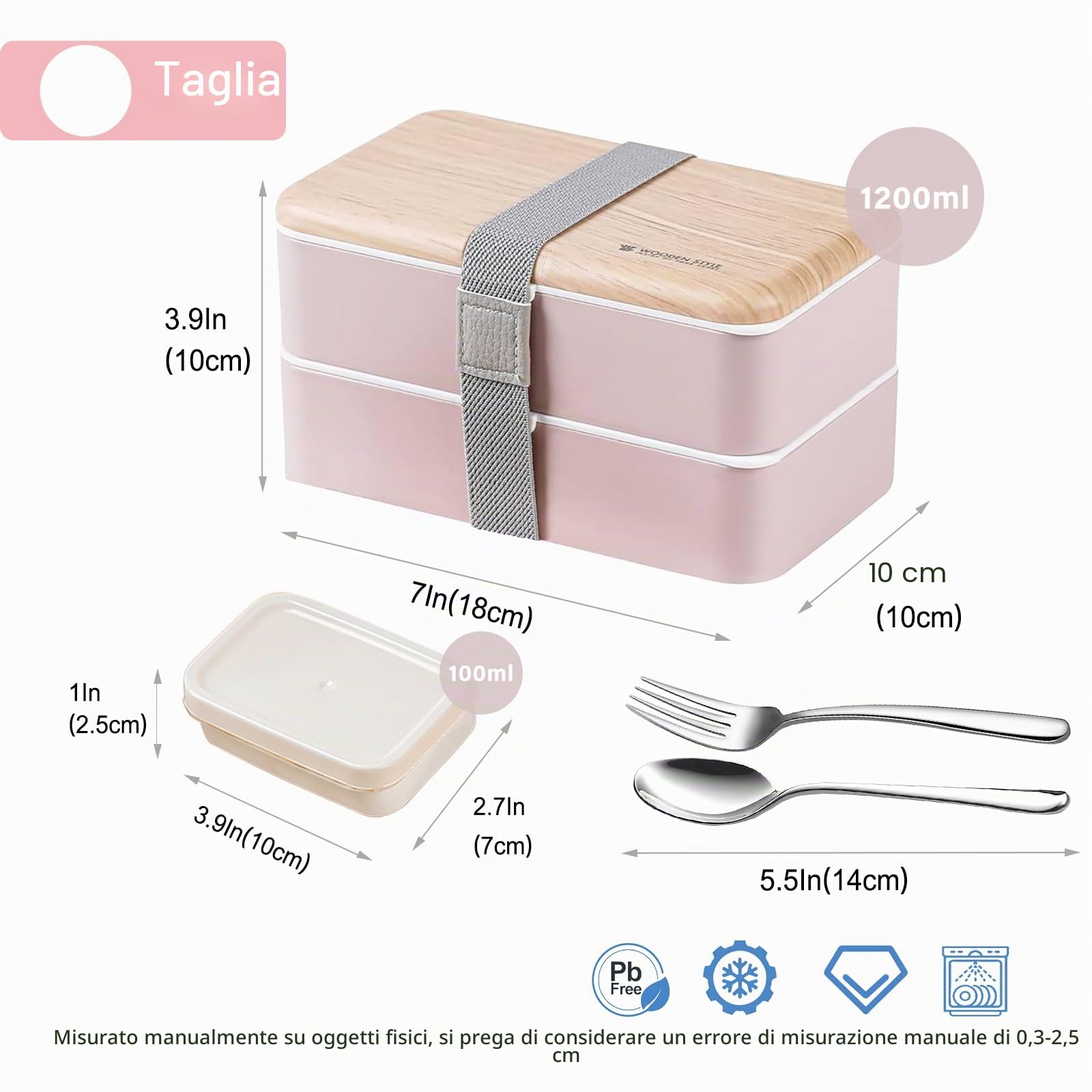 Binoster Lunchbox portapranzo Scatole bento box contenitore originale divisore bundle stile giapponese con cucchiaio e forchetta in acciaio inox(Rosa)