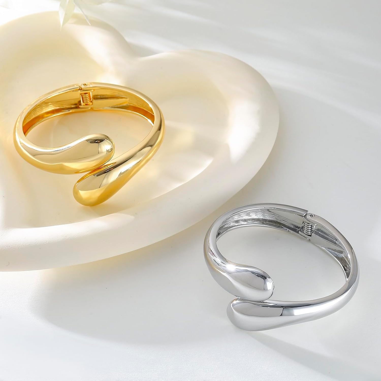 Bangle Bracelets for Women | 14K Gold Plated Trendy Wide Bracelets | Hinged Arm Cuff Bangles Chunky Bracelet for Women - Image 5