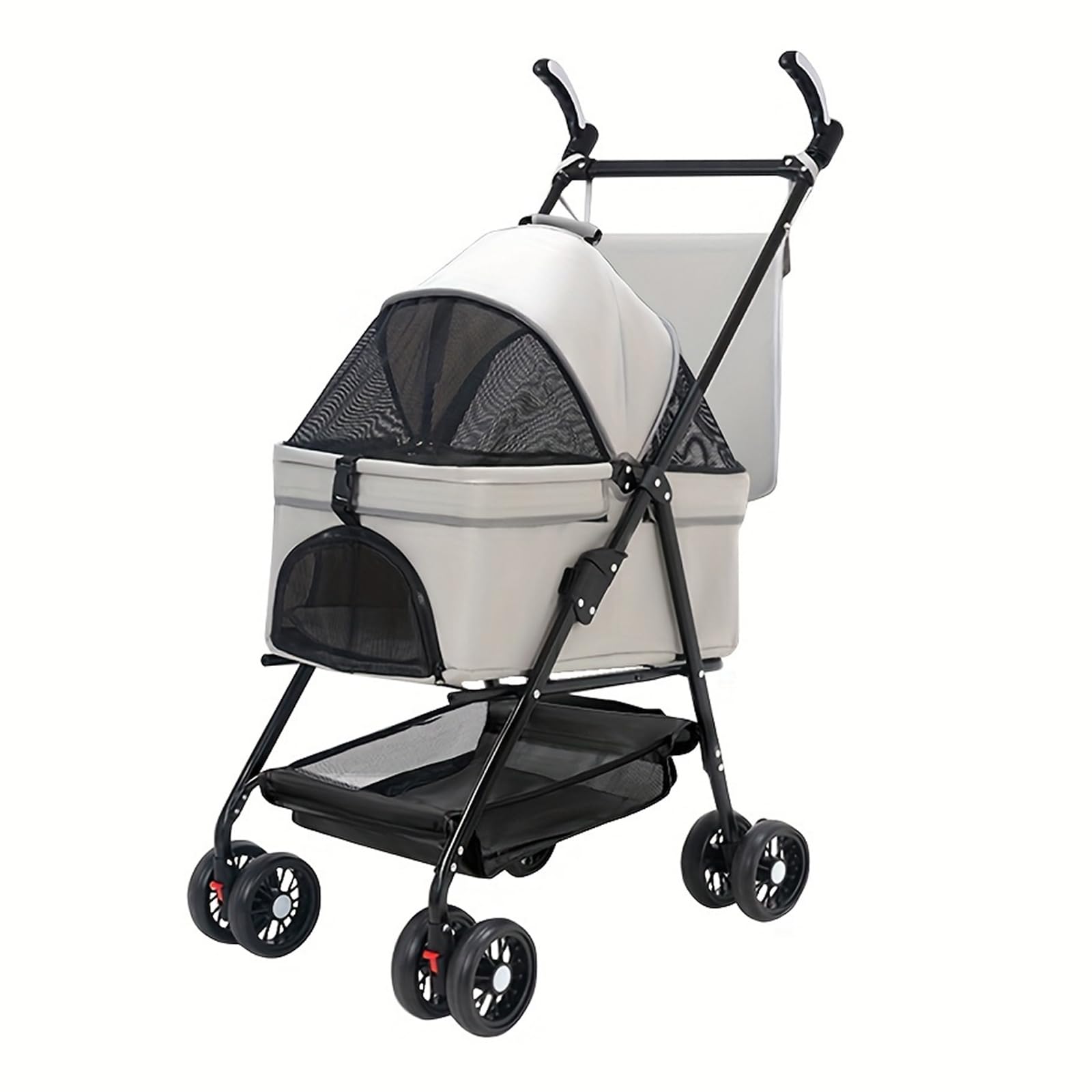 Cochecito para perros 2 en 1 plegable hasta 20 kg, carrito para gatos, carrito plegable con caja de transporte extraíble, carrito para gatos pequeños y gatos, ventana de red, cesta de almacenamiento