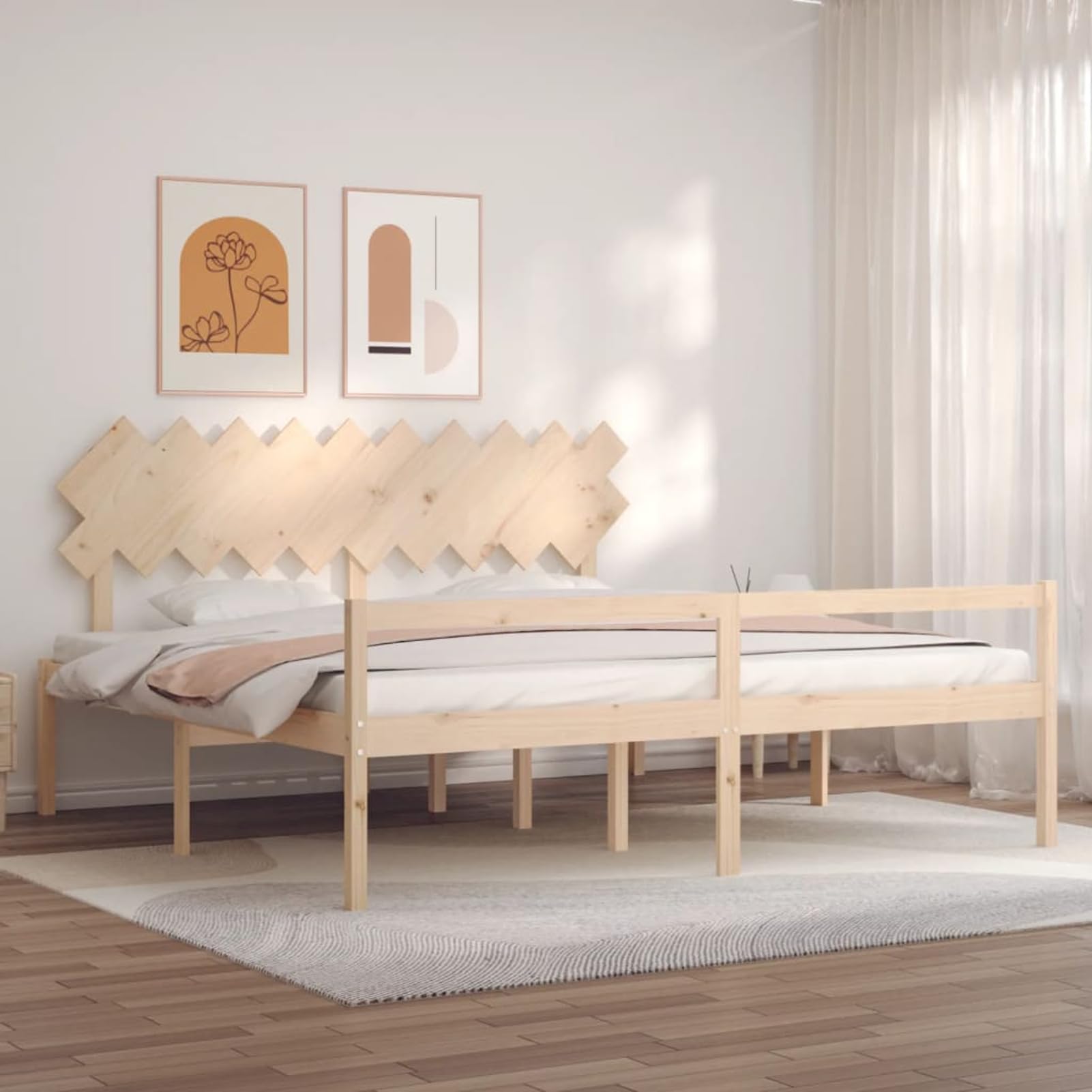 Homgoday Massives Kiefernholzbett 200x200 cm mit Stauraum, Seniorengerecht, Höhe 45 cm - Holz Bett Model3195566