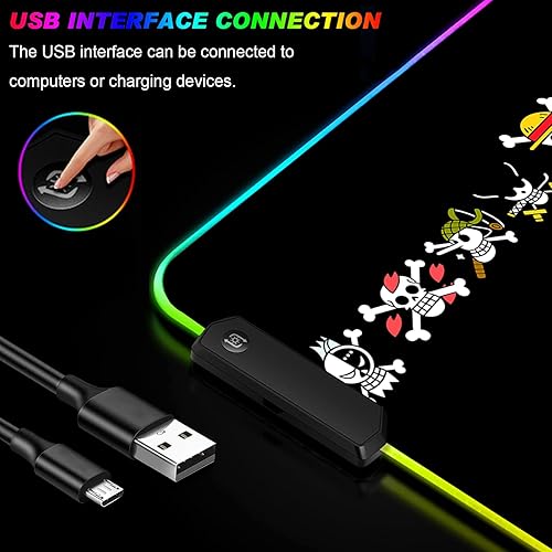 Miniatura 5 de Tapete de escritorio de personajes de anime RGB, alfombrilla de mouse LED grande extendida para oficina en casa, base de goma con bordes cosidos,