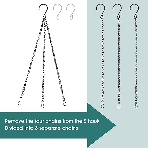 Miniatura 3 de Fetanten Cadenas colgantes de plantas, cadena de metal de 20 pulgadas, 3 puntos con gancho en S para comederos de pájaros, linternas, campanillas de
