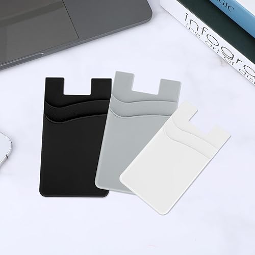 Miniatura 5 de 3 carteras de teléfono para la parte posterior de la funda del teléfono, soporte adhesivo de silicona para tarjetas de crédito, compatible con