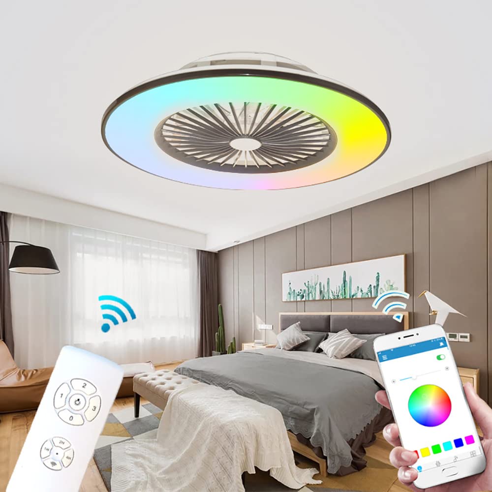 KZT RGB Silent Fan Plafondlamp 5600Lumens Muziek Bluetooth Speaker Plafondventilator met Verlichting Afstandsbediening en APP 72W Dimbare Onzichtbare Ventilator Plafondlamp.56*13cm