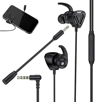 Wired Gaming Earbuds | Gaming In-Ear Earphones,3.5 Jack Earphones Headset Stereo Headphones with Detachable Dual Mic for Mobile Gaming