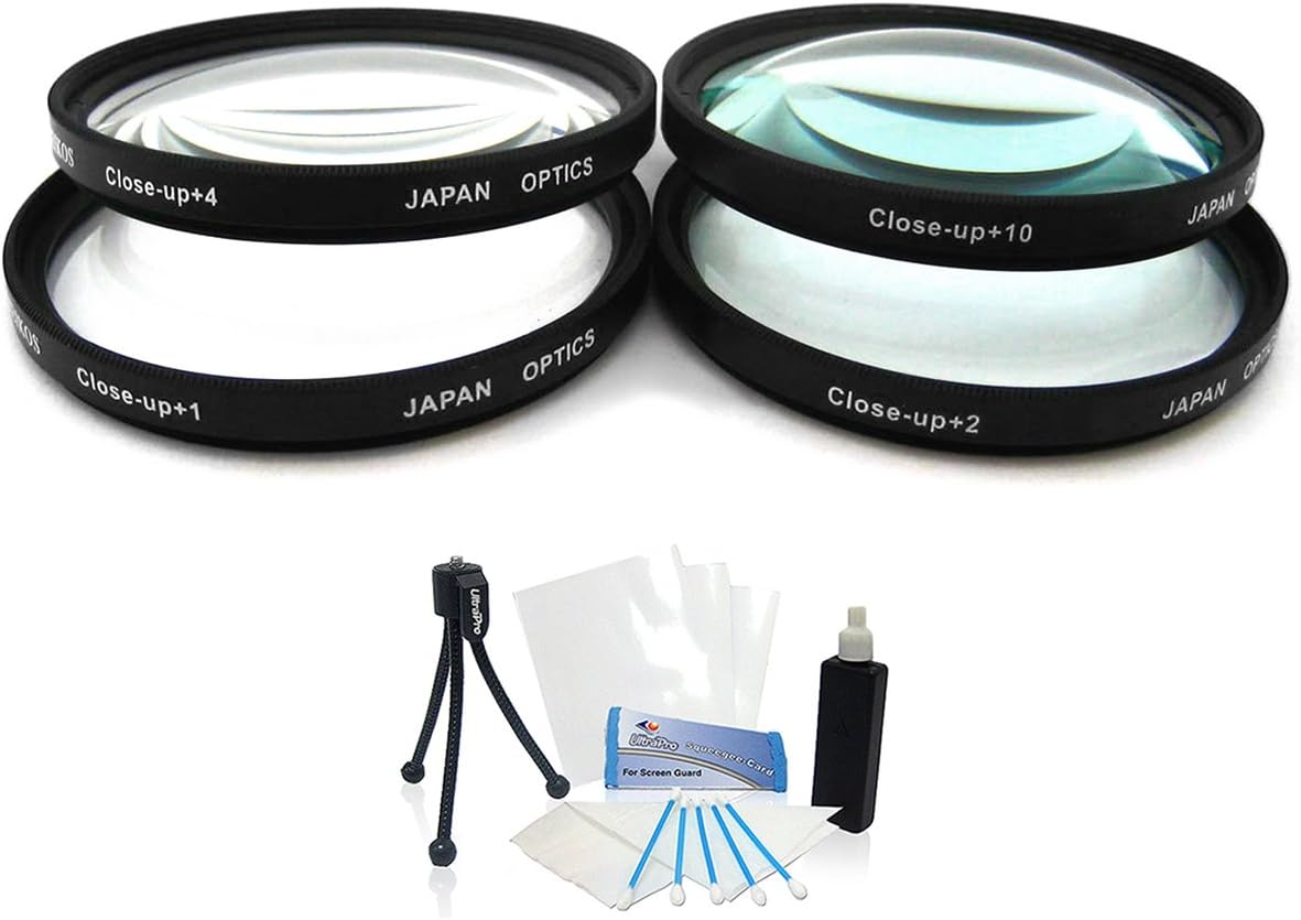 UltraPro 52mm Digital High-Resolution Close-Up Macro Filter Set (+1, 2, 4, and +10) w/Pouch for Select Nikon Cameras Bundle Includes Camera Cleaning Kit, Screen Protector, Mini Travel Tripod