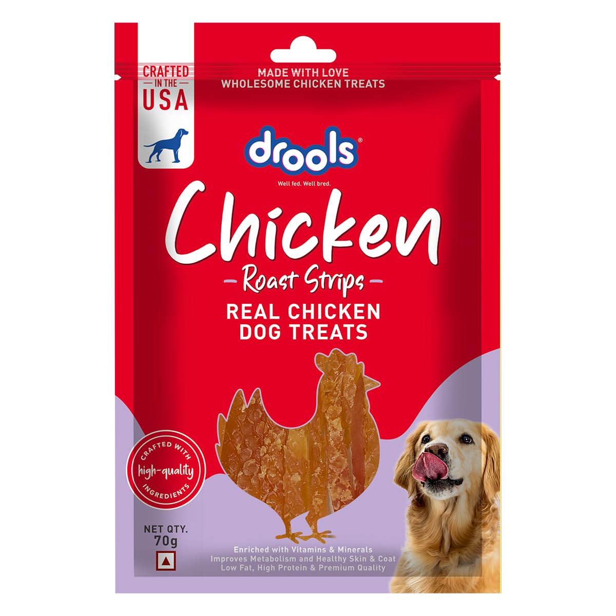 Drools Real Chicken Roast Strips, Dog Treats, 70gm | Rich in Protein, No Artificial Preservatives | Best for Training & Bonding | for Puppy & Adult | Formulated in USA | Premium Treats |