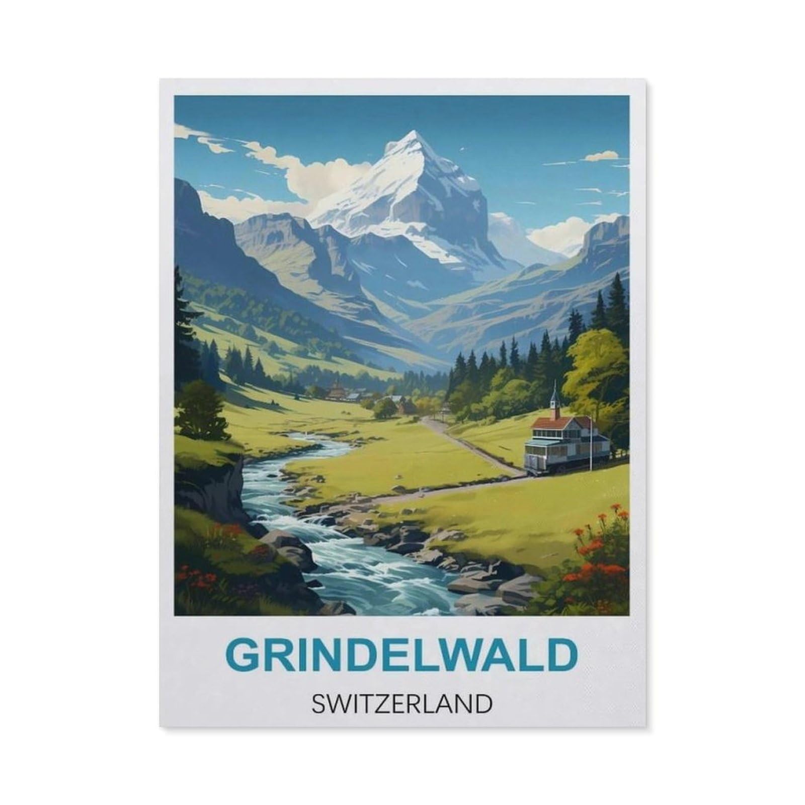 BEAYODKP DIY Diamond Painting，Grindelwald Switzerland Vintage Travel Poster，Cross Stitch Full Drill 5D Embroidery Mosaic Wall Decor Art（50 x 60 cm/19.68 x 23.62 inches）-BZ75