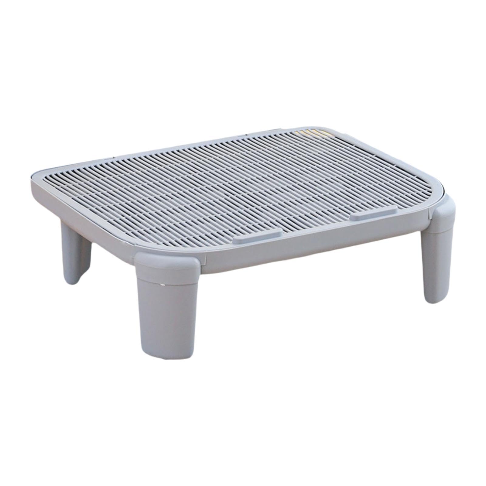 Rampe Litière Chat Double Couche Trappeur de Litière Tapis pour Boîte Litière Matériau PP Fonction Pied Adapté Aux Chats Âgés Nettoyage Intérieur, Gris