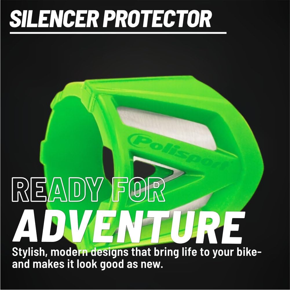 Polisport Silencer Protector (340-400mm/13.4-15.7in) - Durable Silicone-Metal Motorcycle Exhaust Guard, Easy Install, Universal Fit (Green)