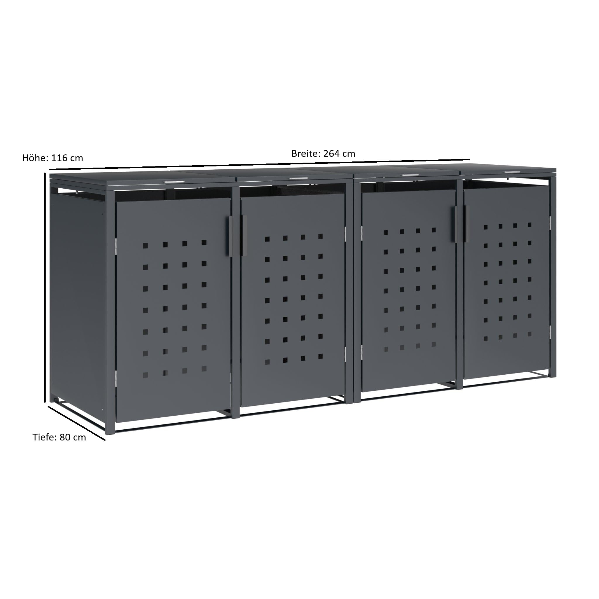 DEGAMO Mülltonnenbox 4-er Mülltonnenhaus Trier für 4X Tonnen 120 und 240 Liter, Stahl verzinkt, Farbe anthrazit