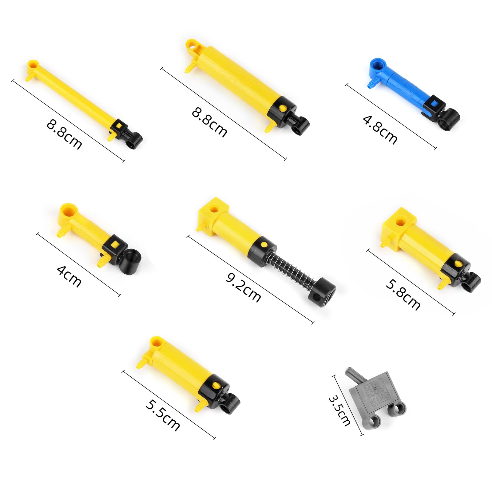 Mould King 35 Pneumatik-Kits sind kompatibel mit, einschließlich 10 Arten von technischen Pneumatikzylindern, MOC-Luftpumpenkolbendruckstangen, passend für Kranwagen-Ersatzteile-Set