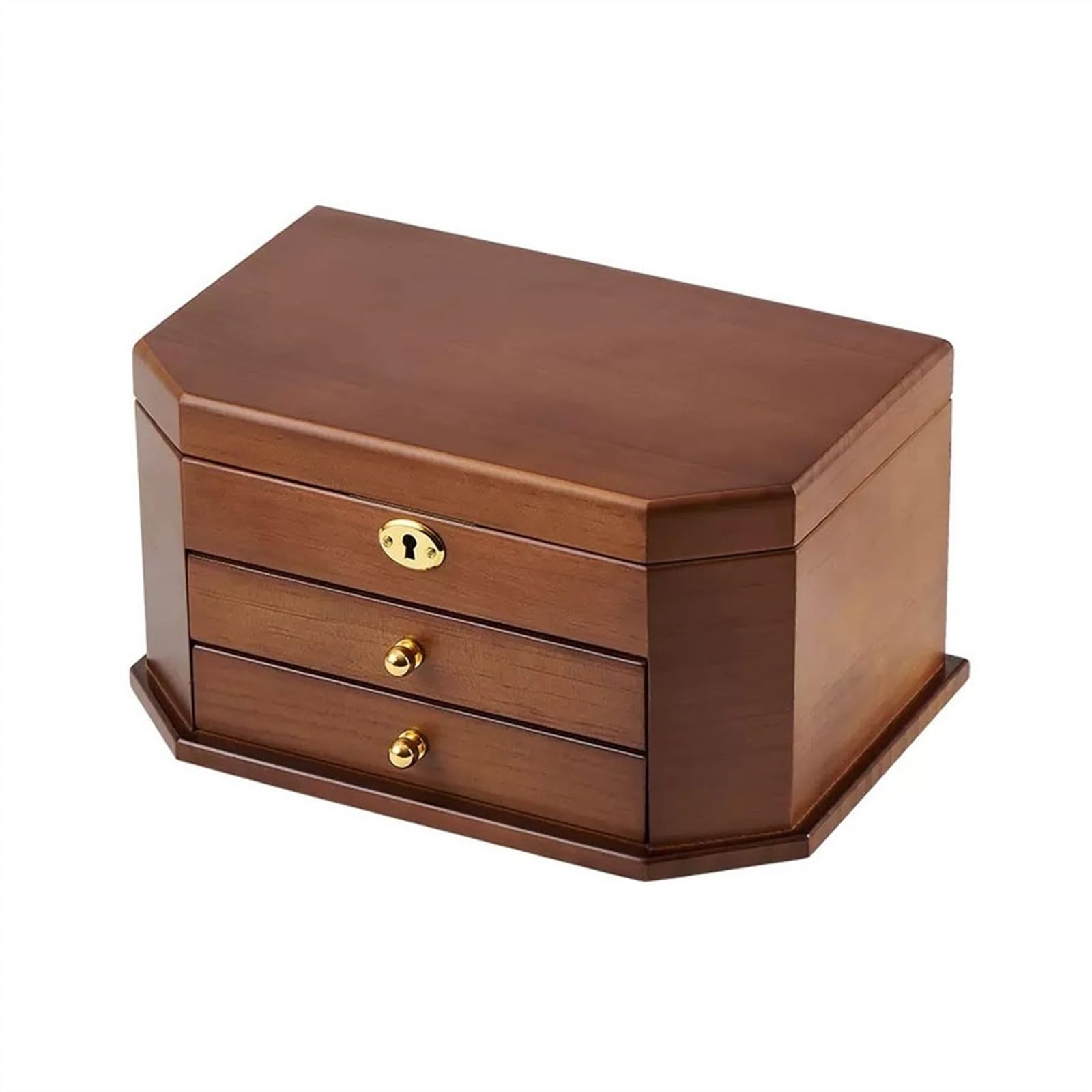 Lshtshf-ou Jewelry Box Solid Wood Storage With Lock Earrings Necklace Large Capacity Simple Retro Organizer(Small)